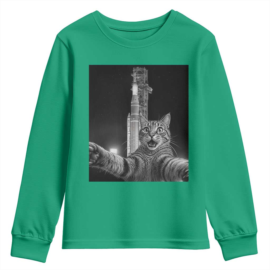 Funny Cat Selfie Lunar Mission 2026 Youth Sweatshirt