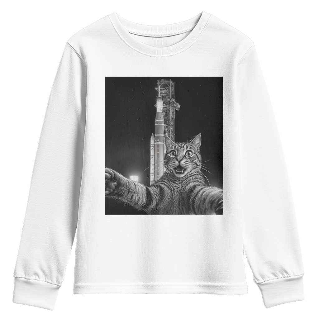 Funny Cat Selfie Lunar Mission 2026 Youth Sweatshirt