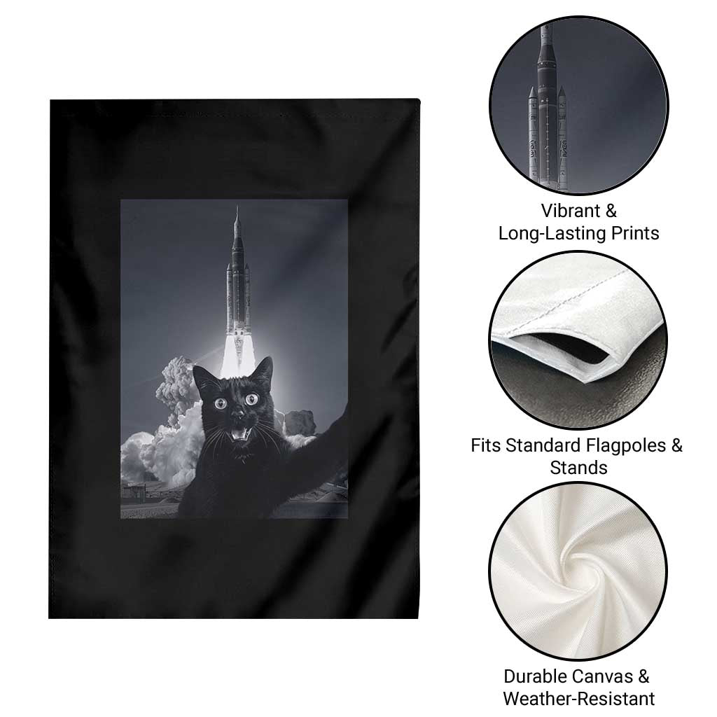 Funny Black Cat Selfie Garden Flag Back To The Moon Mission 2026