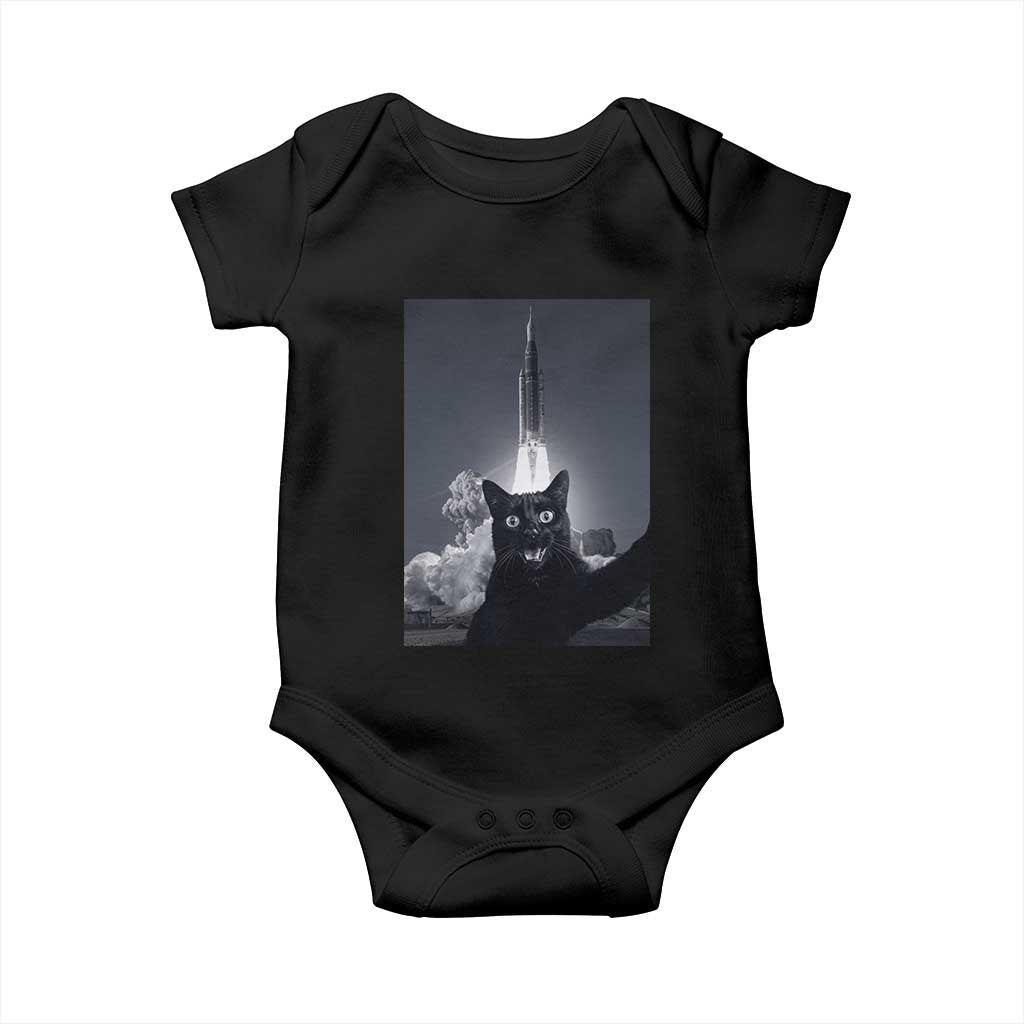 Funny Black Cat Selfie Baby Onesie Back To The Moon Mission 2026