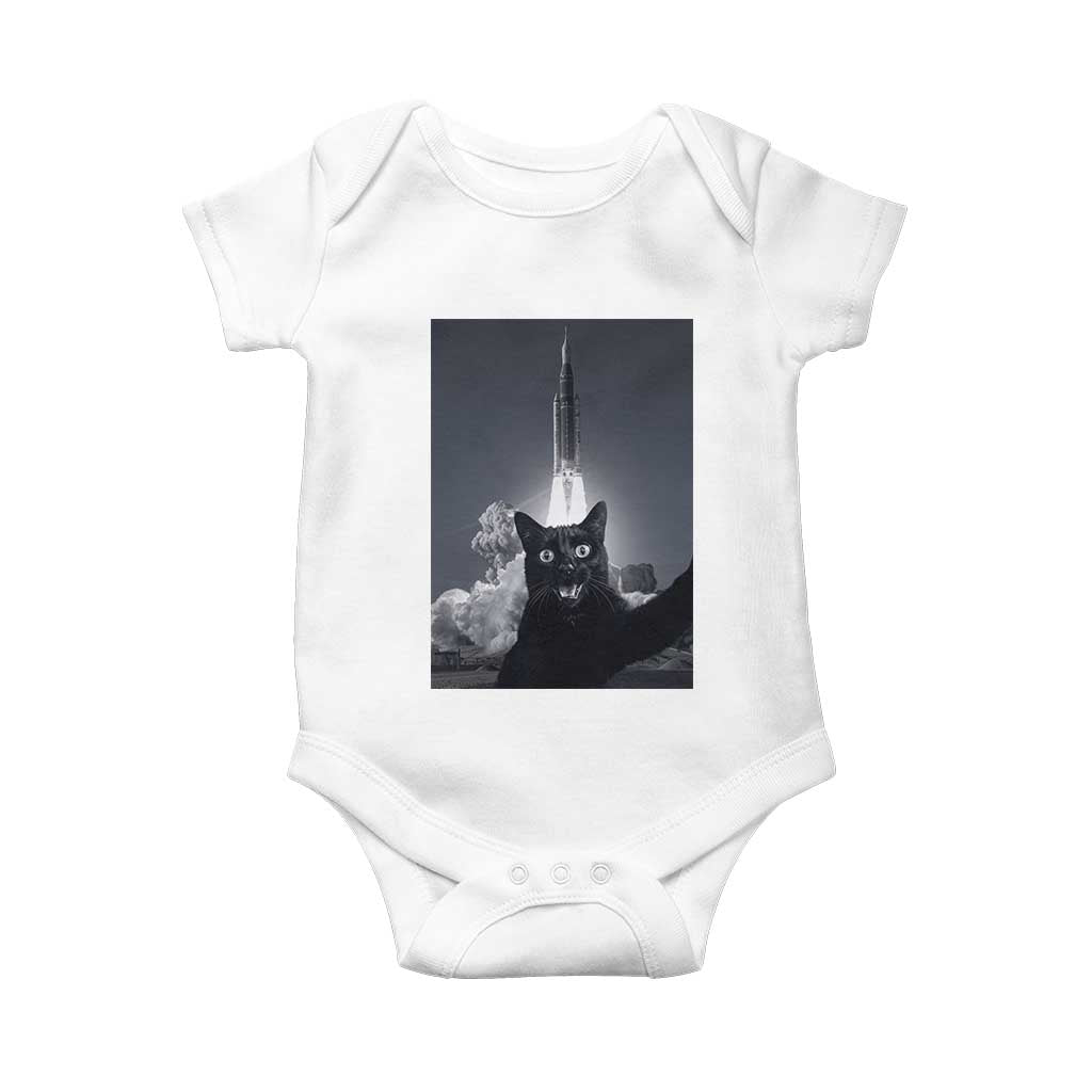 Funny Black Cat Selfie Baby Onesie Back To The Moon Mission 2026
