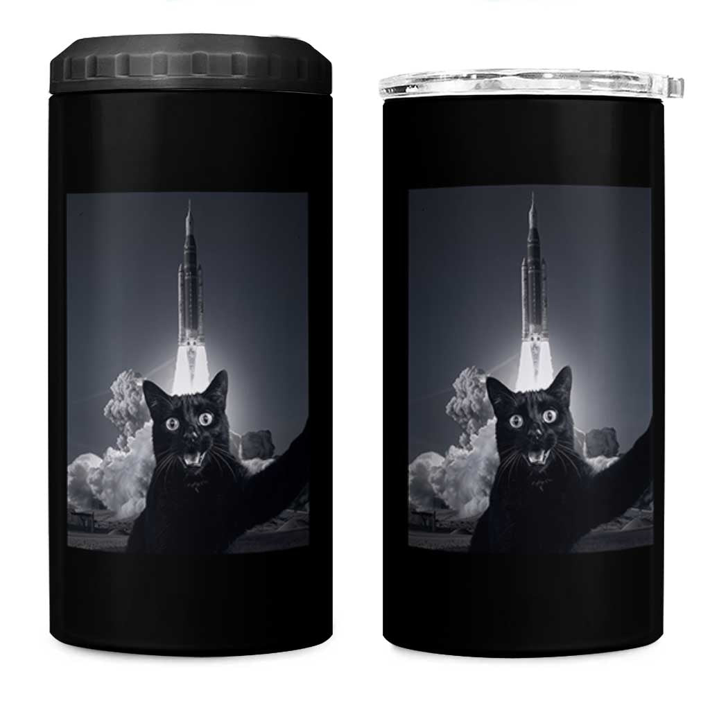 Funny Black Cat Selfie 4 in 1 Can Cooler Tumbler Back To The Moon Mission 2026