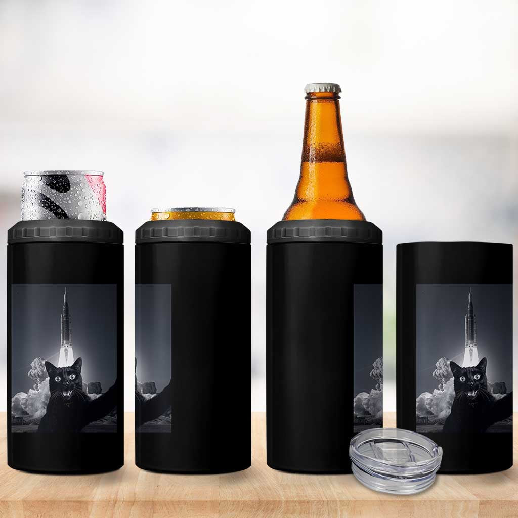 Funny Black Cat Selfie 4 in 1 Can Cooler Tumbler Back To The Moon Mission 2026