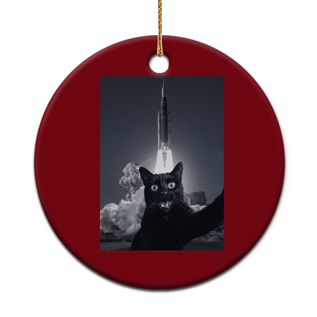 Funny Black Cat Selfie Ceramic Ornament Back To The Moon Mission 2026
