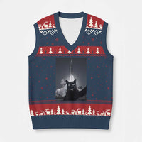 Funny Black Cat Selfie V-Neck Knit Sweater Vest Back To The Moon Mission 2026