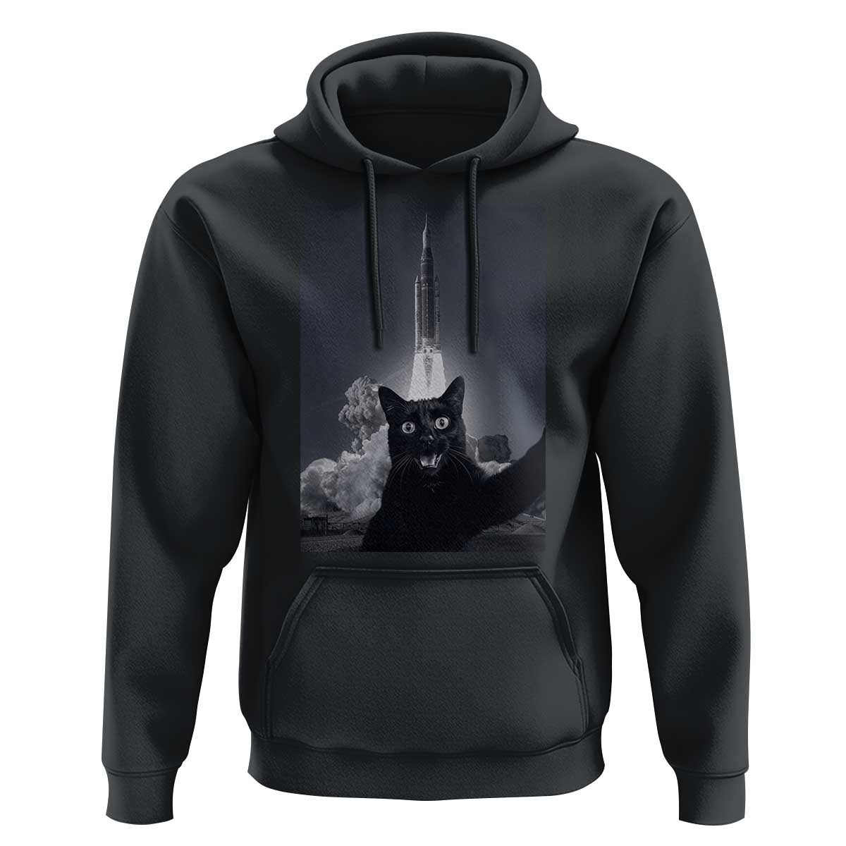 Funny Black Cat Selfie Hoodie Back To The Moon Mission 2026