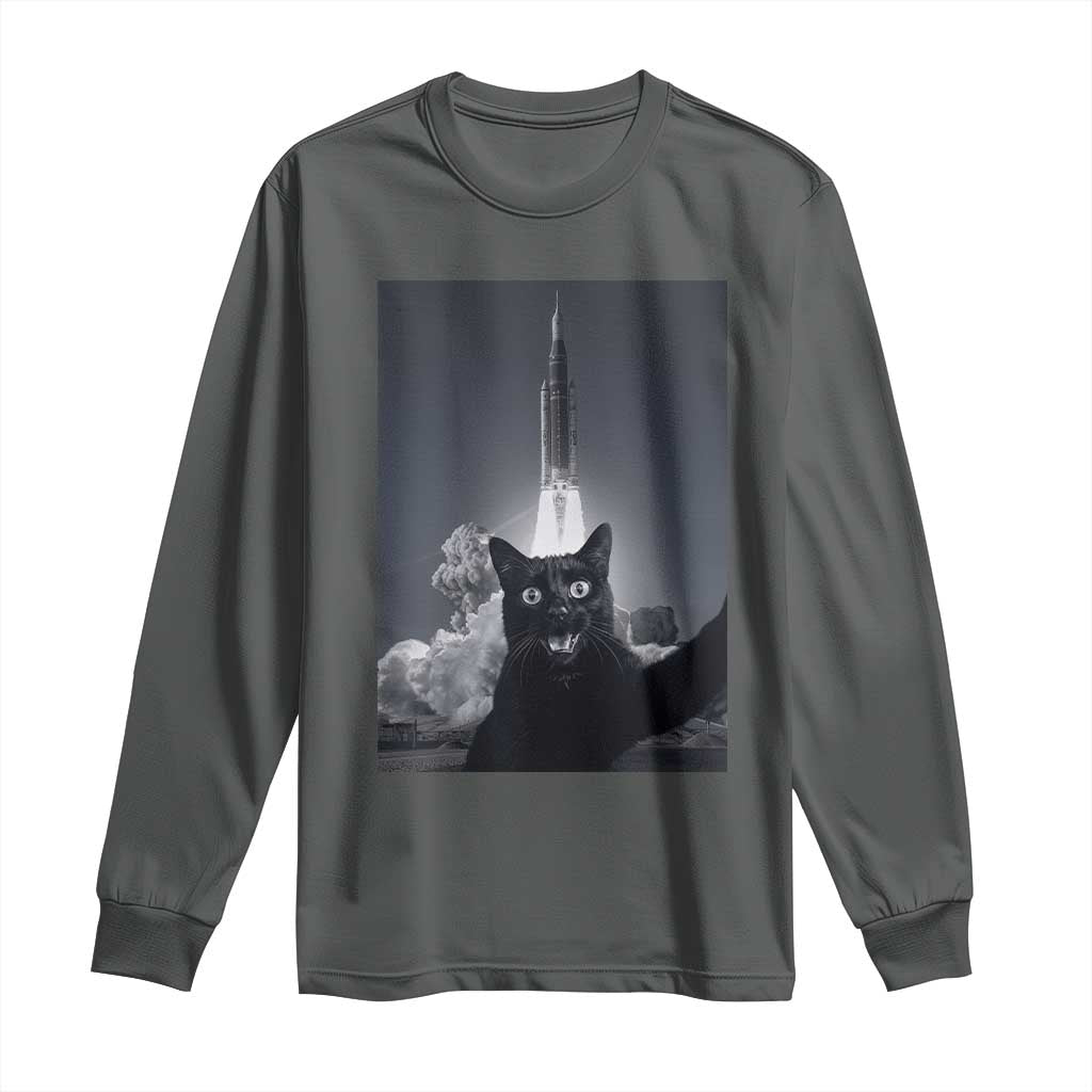 Funny Black Cat Selfie Long Sleeve Shirt Back To The Moon Mission 2026