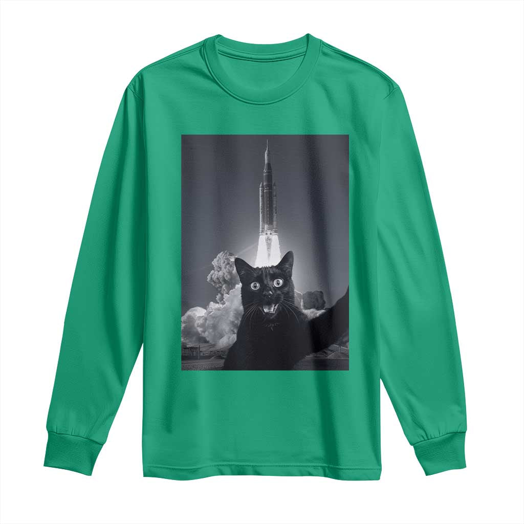 Funny Black Cat Selfie Long Sleeve Shirt Back To The Moon Mission 2026
