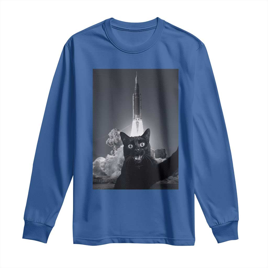 Funny Black Cat Selfie Long Sleeve Shirt Back To The Moon Mission 2026