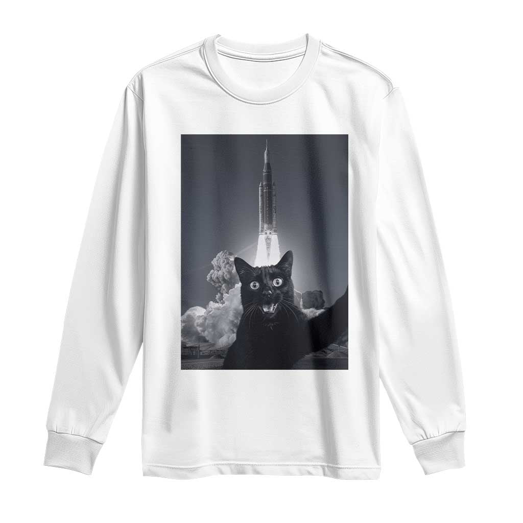 Funny Black Cat Selfie Long Sleeve Shirt Back To The Moon Mission 2026
