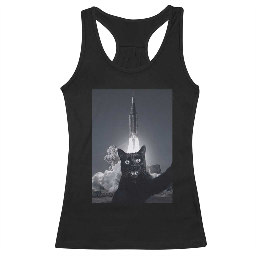 Funny Black Cat Selfie Racerback Tank Top Back To The Moon Mission 2026