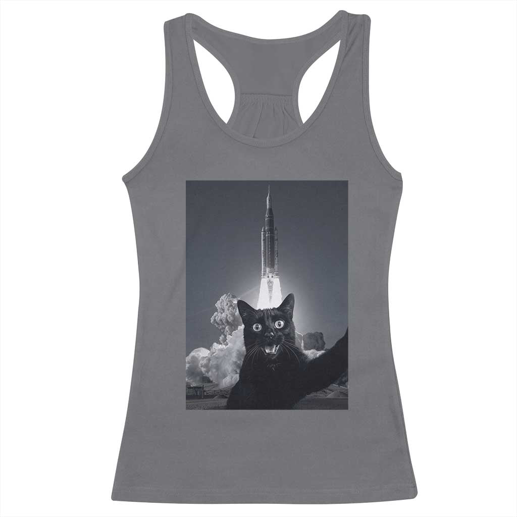 Funny Black Cat Selfie Racerback Tank Top Back To The Moon Mission 2026
