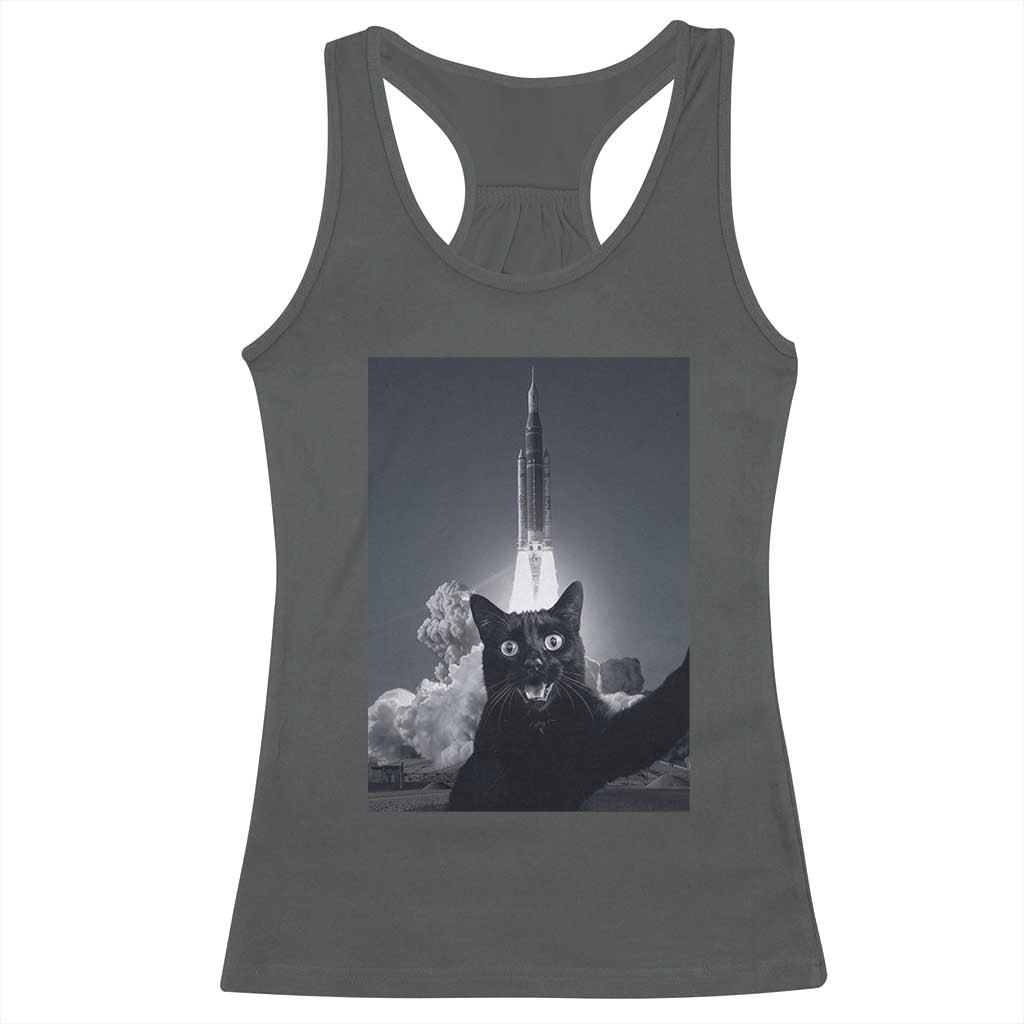 Funny Black Cat Selfie Racerback Tank Top Back To The Moon Mission 2026