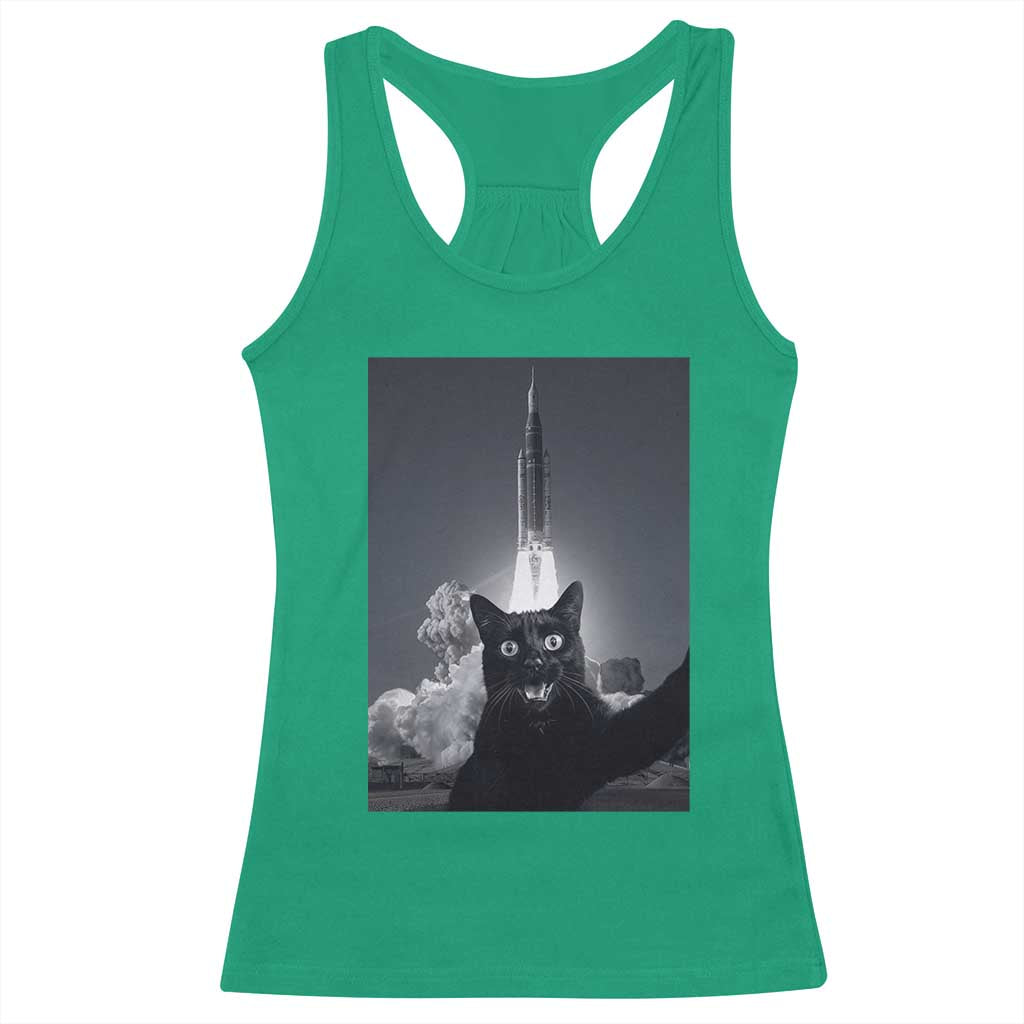 Funny Black Cat Selfie Racerback Tank Top Back To The Moon Mission 2026