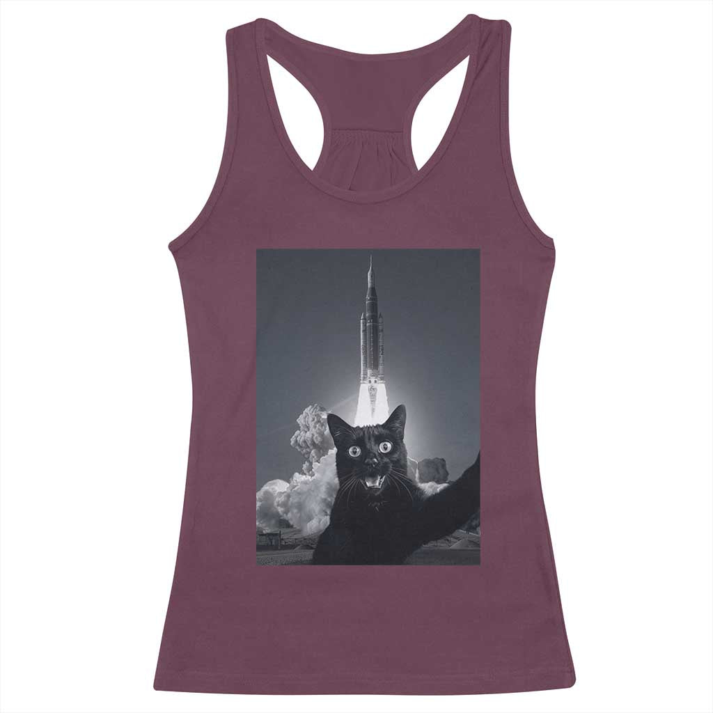 Funny Black Cat Selfie Racerback Tank Top Back To The Moon Mission 2026