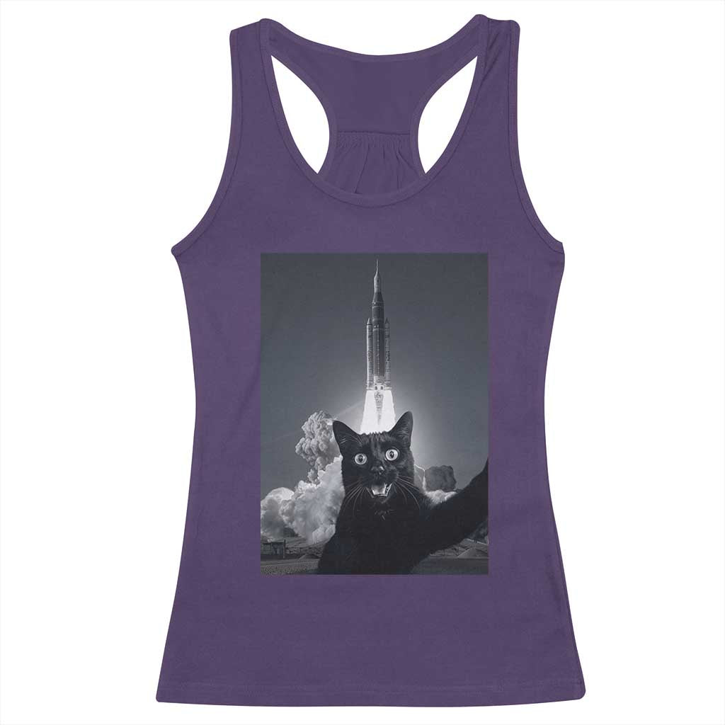 Funny Black Cat Selfie Racerback Tank Top Back To The Moon Mission 2026