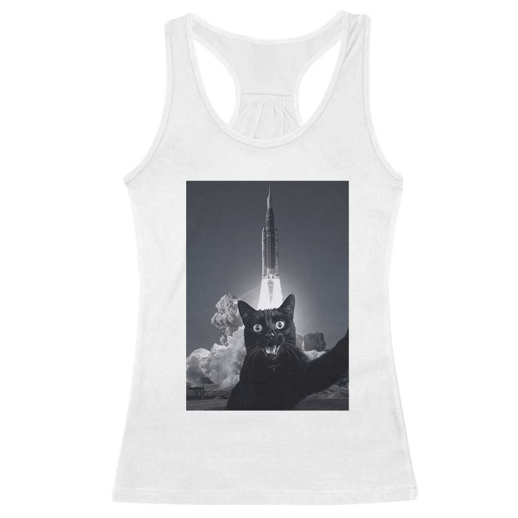 Funny Black Cat Selfie Racerback Tank Top Back To The Moon Mission 2026