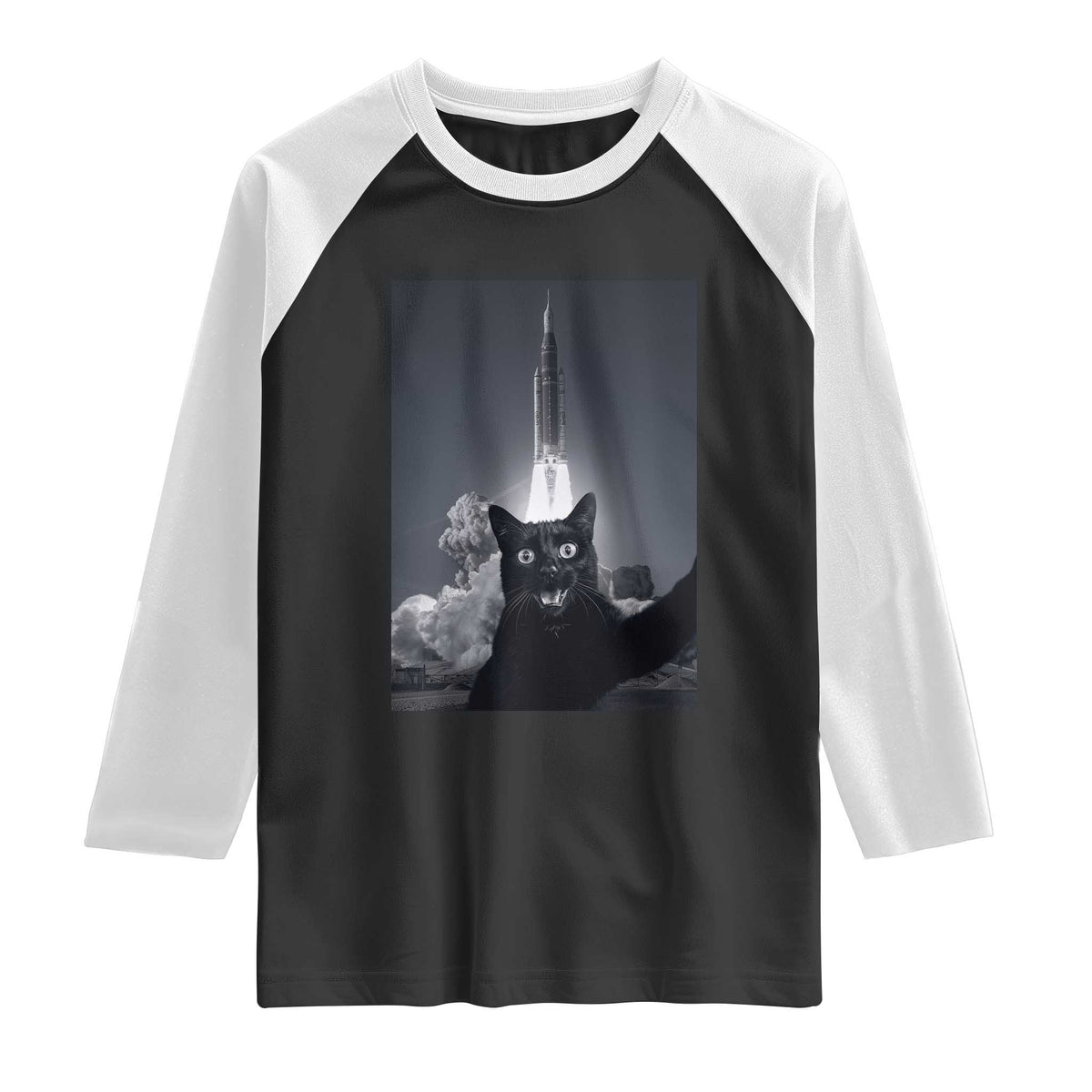 Funny Black Cat Selfie Raglan Shirt Back To The Moon Mission 2026
