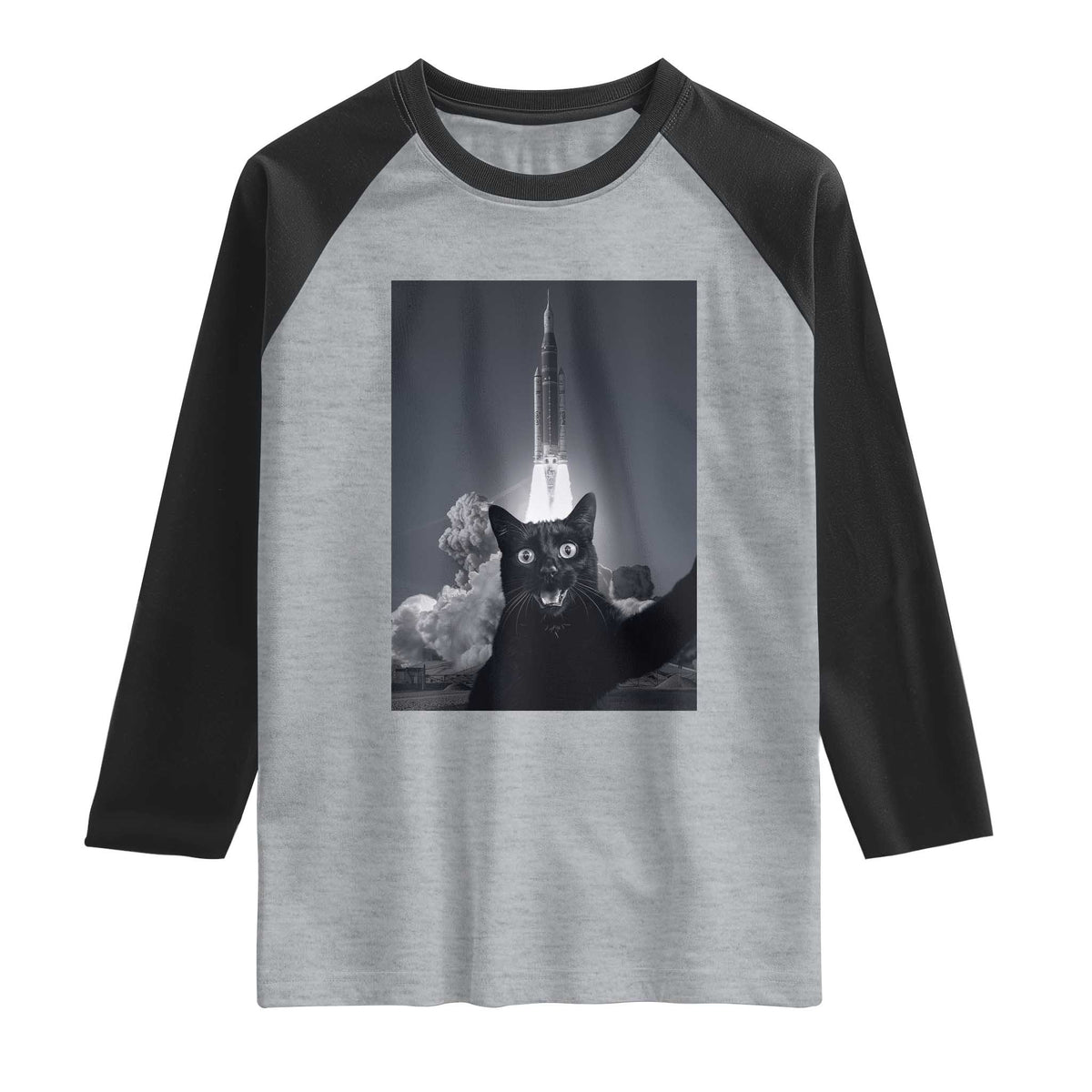 Funny Black Cat Selfie Raglan Shirt Back To The Moon Mission 2026