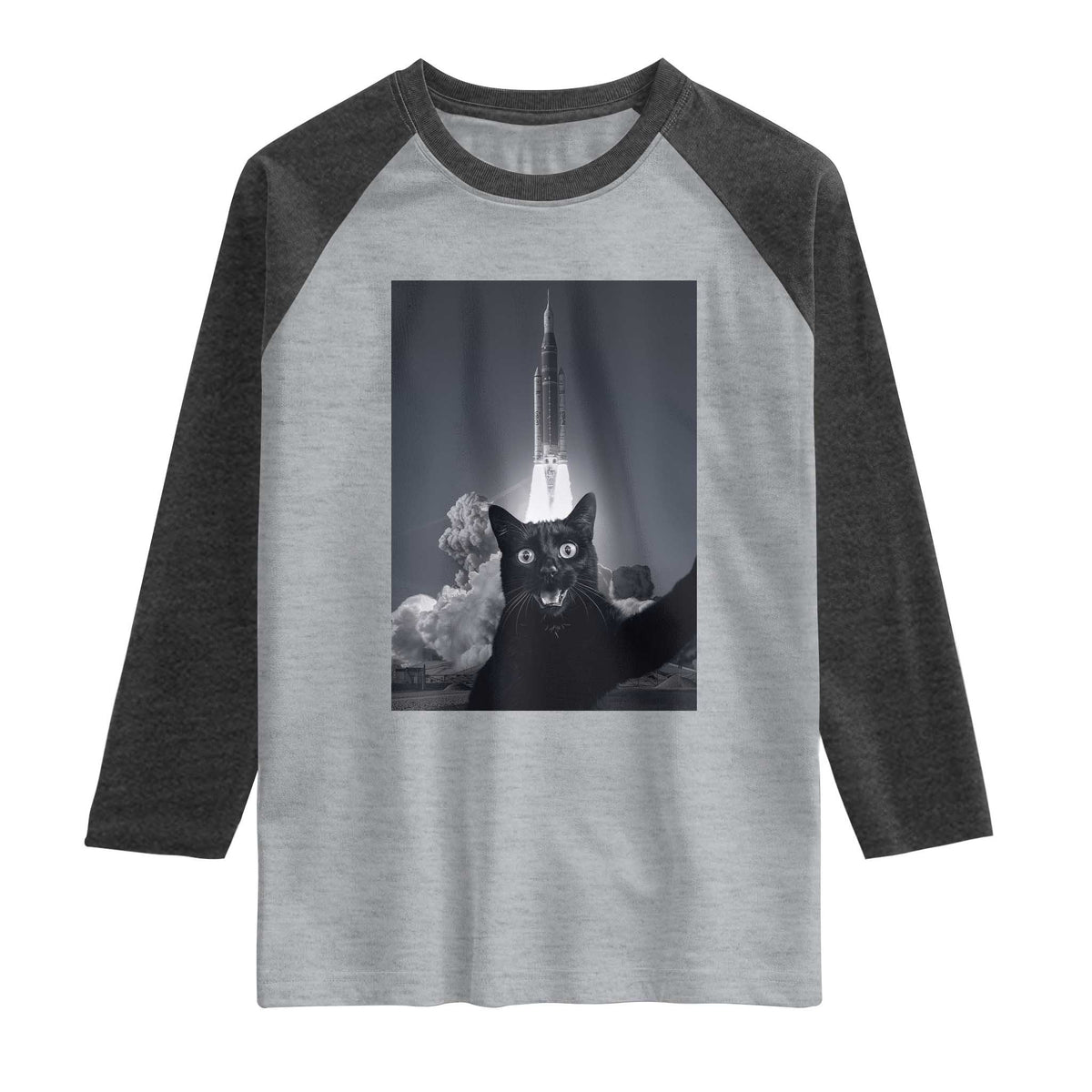Funny Black Cat Selfie Raglan Shirt Back To The Moon Mission 2026