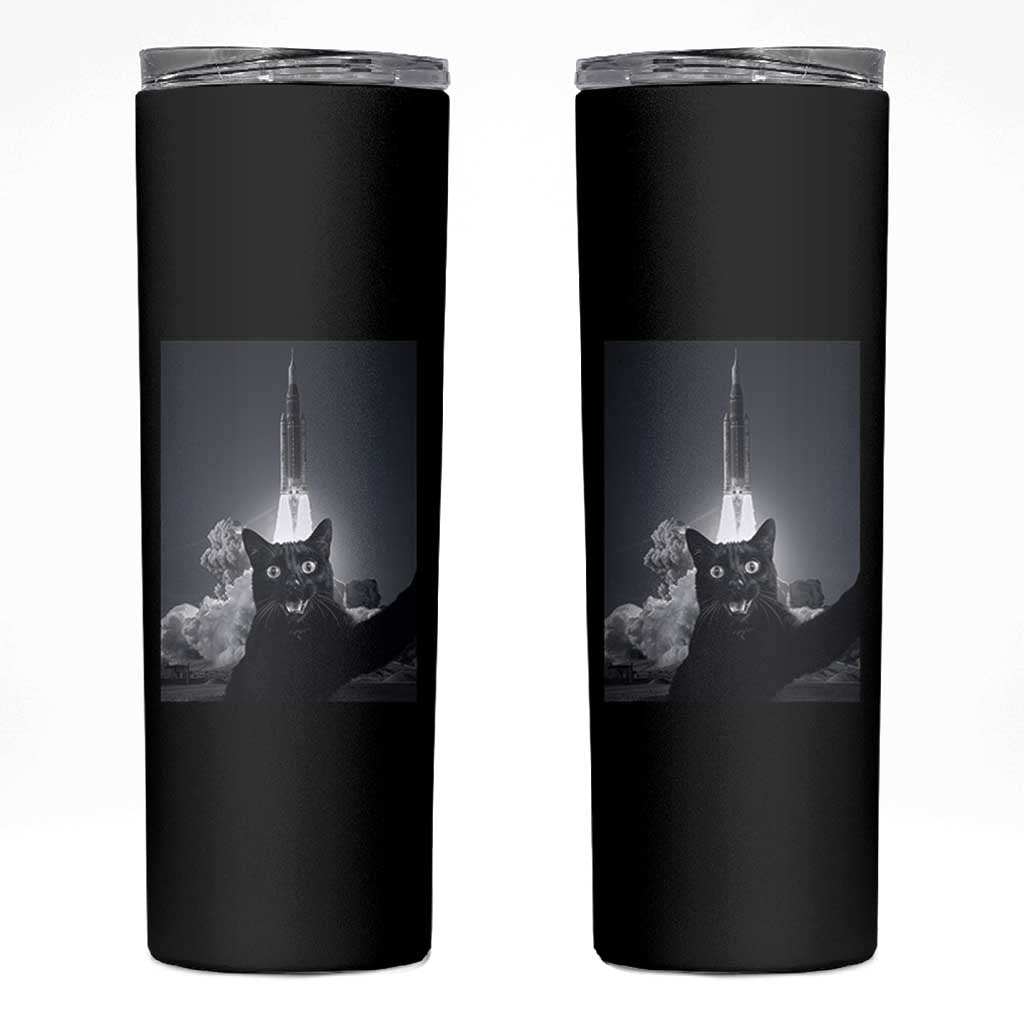 Funny Black Cat Selfie Skinny Tumbler Back To The Moon Mission 2026