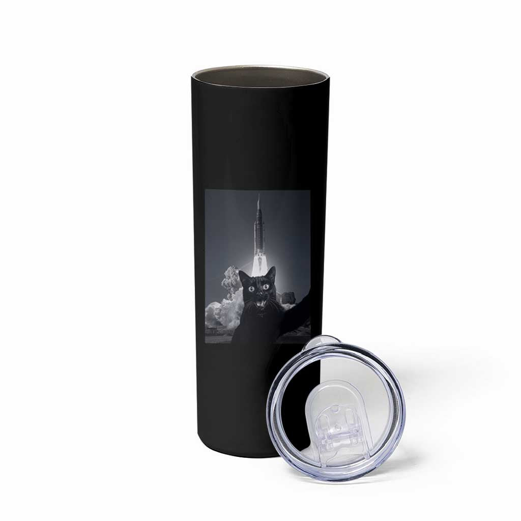 Funny Black Cat Selfie Skinny Tumbler Back To The Moon Mission 2026