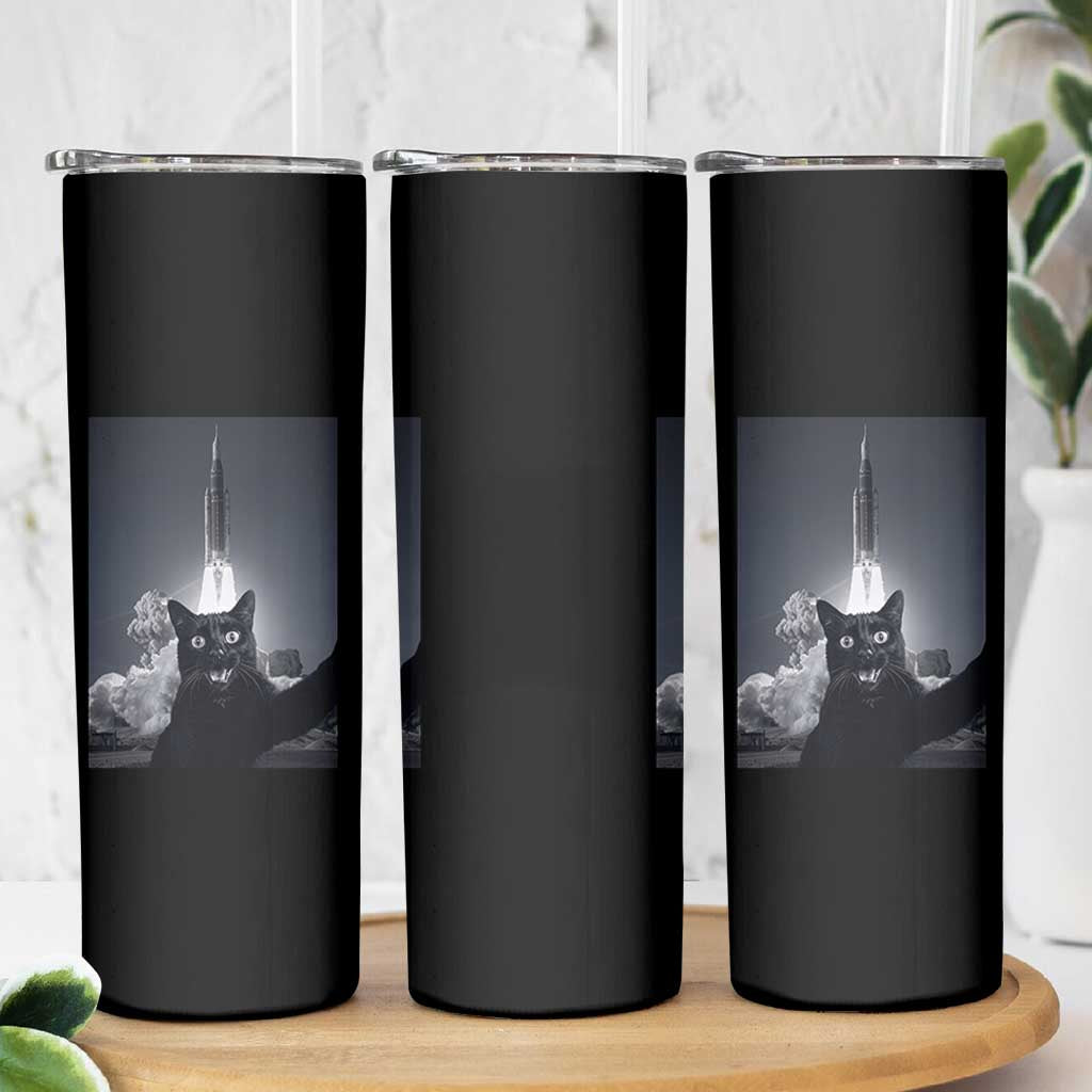 Funny Black Cat Selfie Skinny Tumbler Back To The Moon Mission 2026