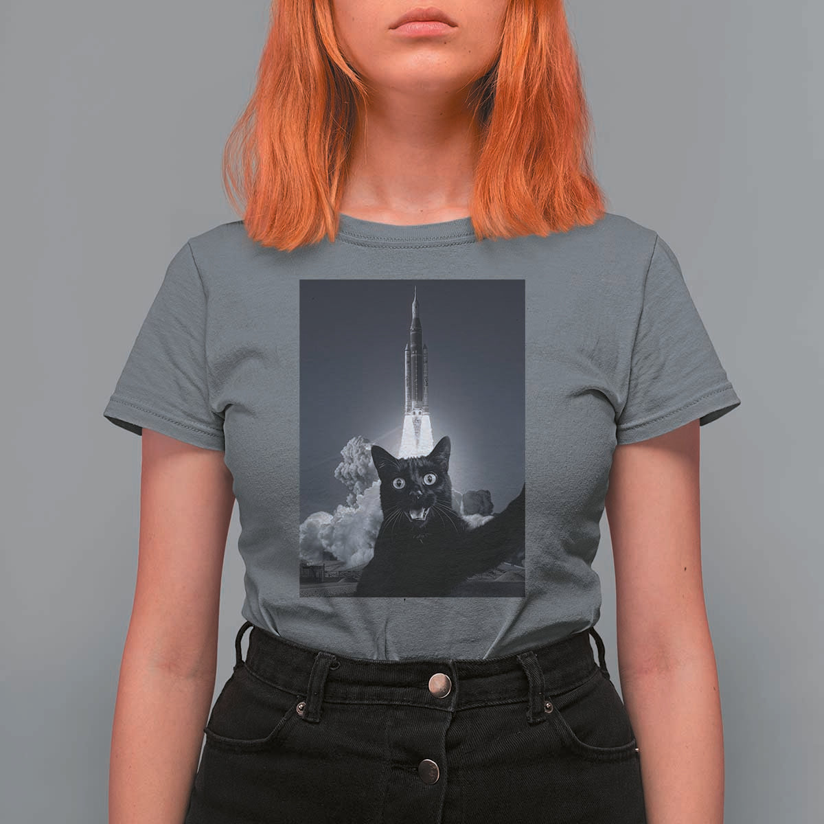 Funny Black Cat Selfie T Shirt For Women Back To The Moon Mission 2026