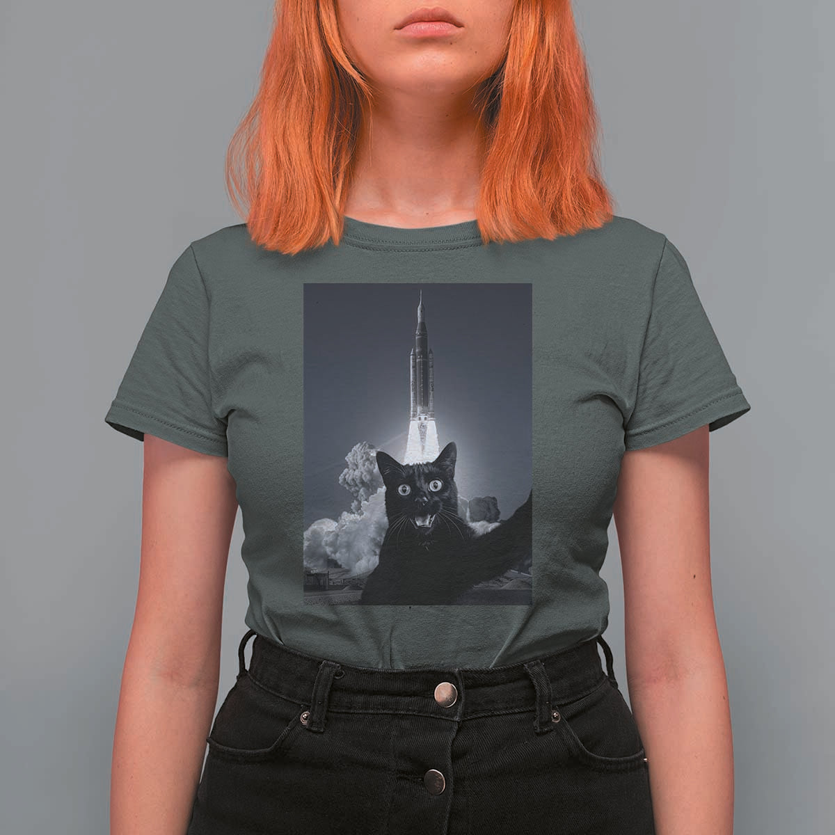 Funny Black Cat Selfie T Shirt For Women Back To The Moon Mission 2026
