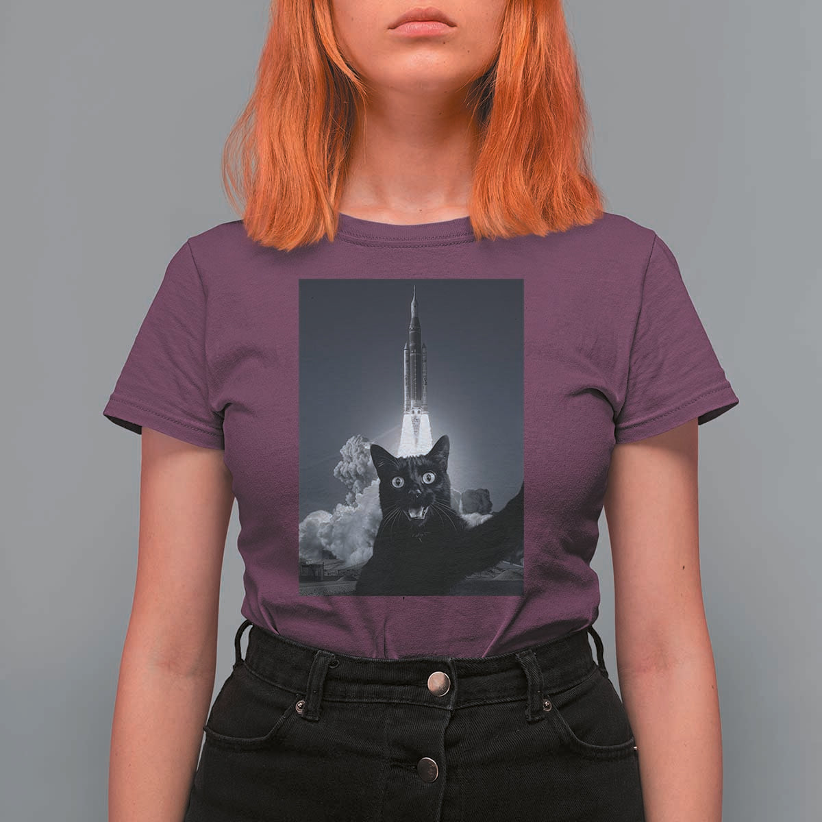 Funny Black Cat Selfie T Shirt For Women Back To The Moon Mission 2026