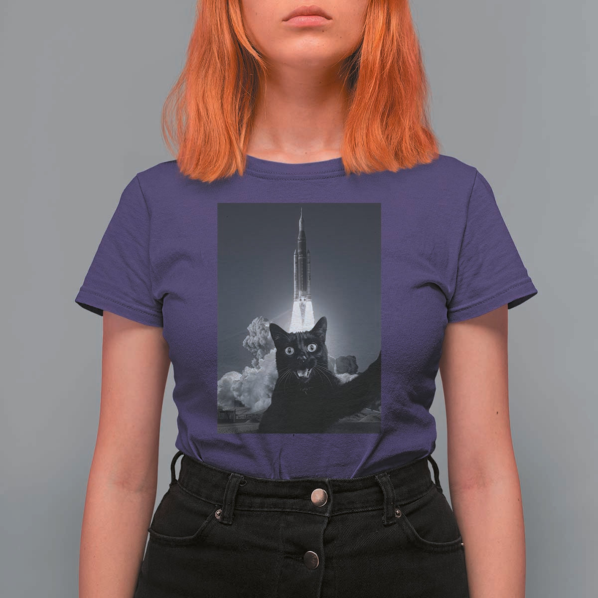 Funny Black Cat Selfie T Shirt For Women Back To The Moon Mission 2026