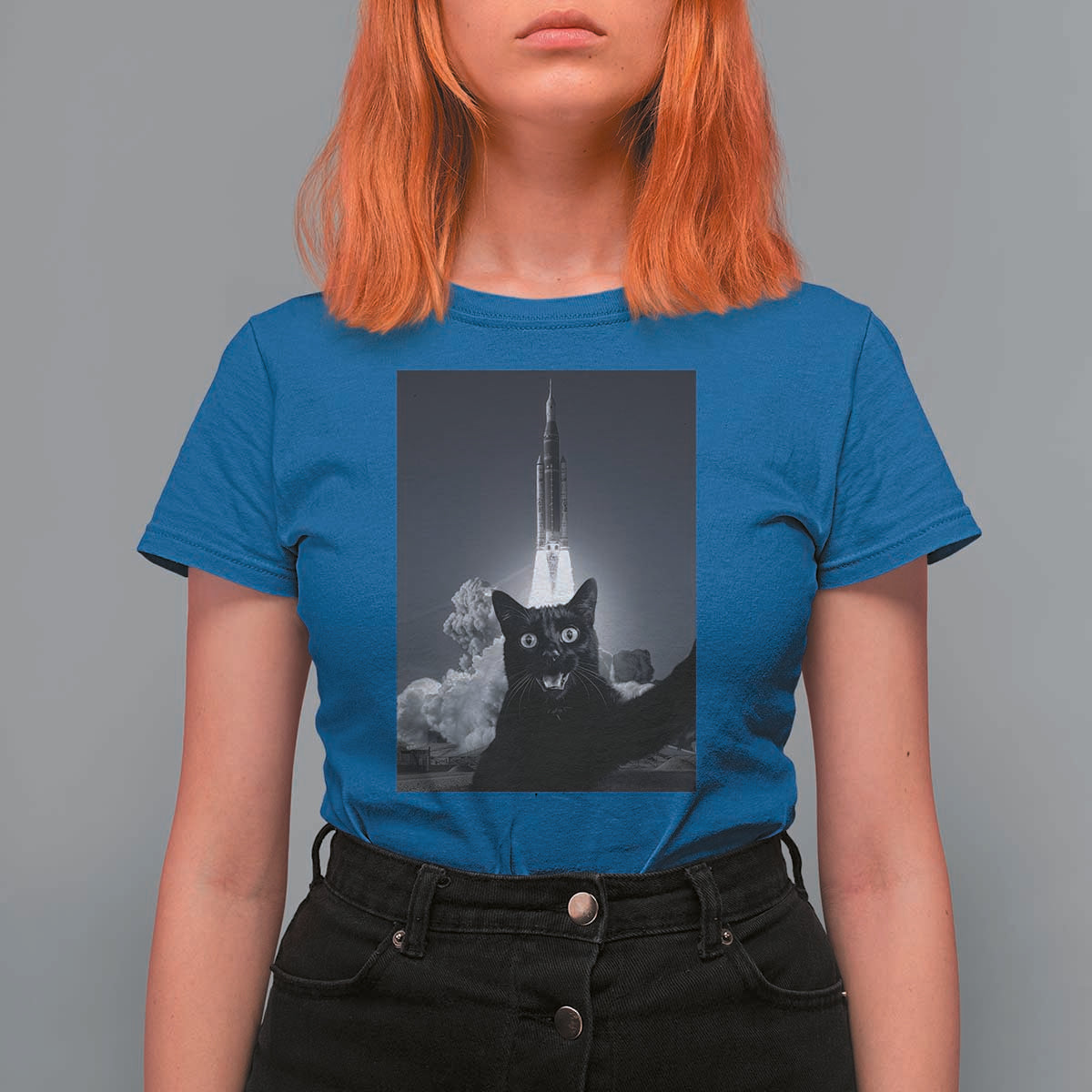 Funny Black Cat Selfie T Shirt For Women Back To The Moon Mission 2026