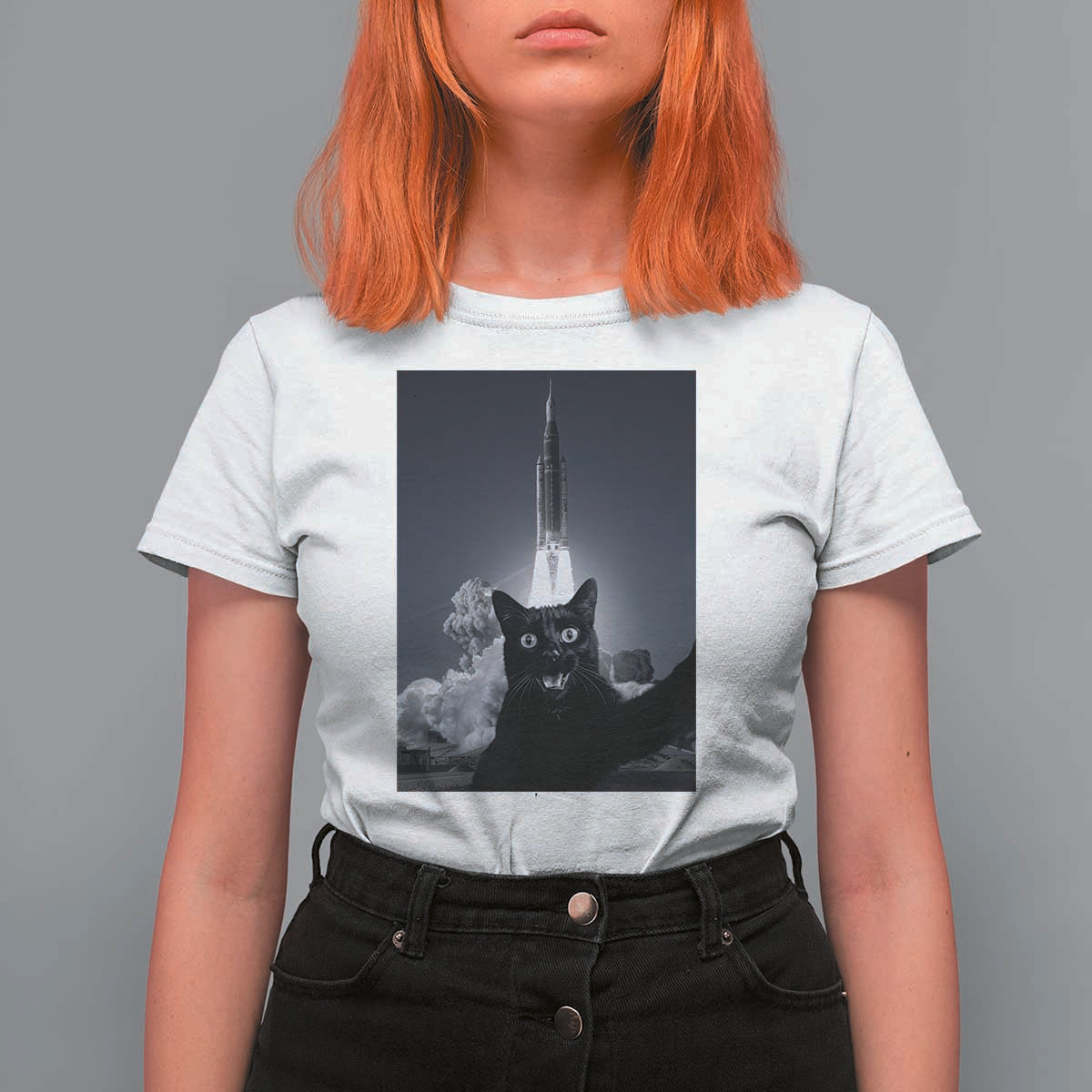 Funny Black Cat Selfie T Shirt For Women Back To The Moon Mission 2026