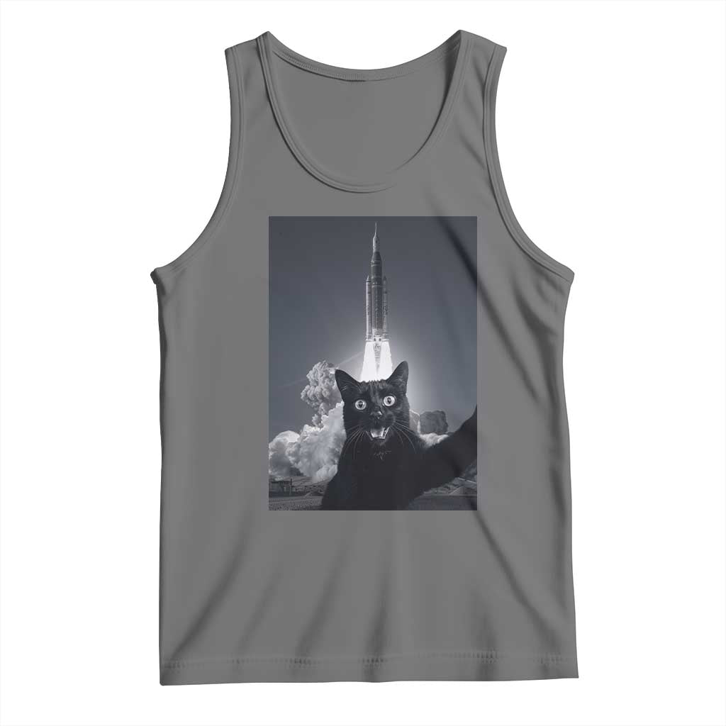 Funny Black Cat Selfie Tank Top Back To The Moon Mission 2026