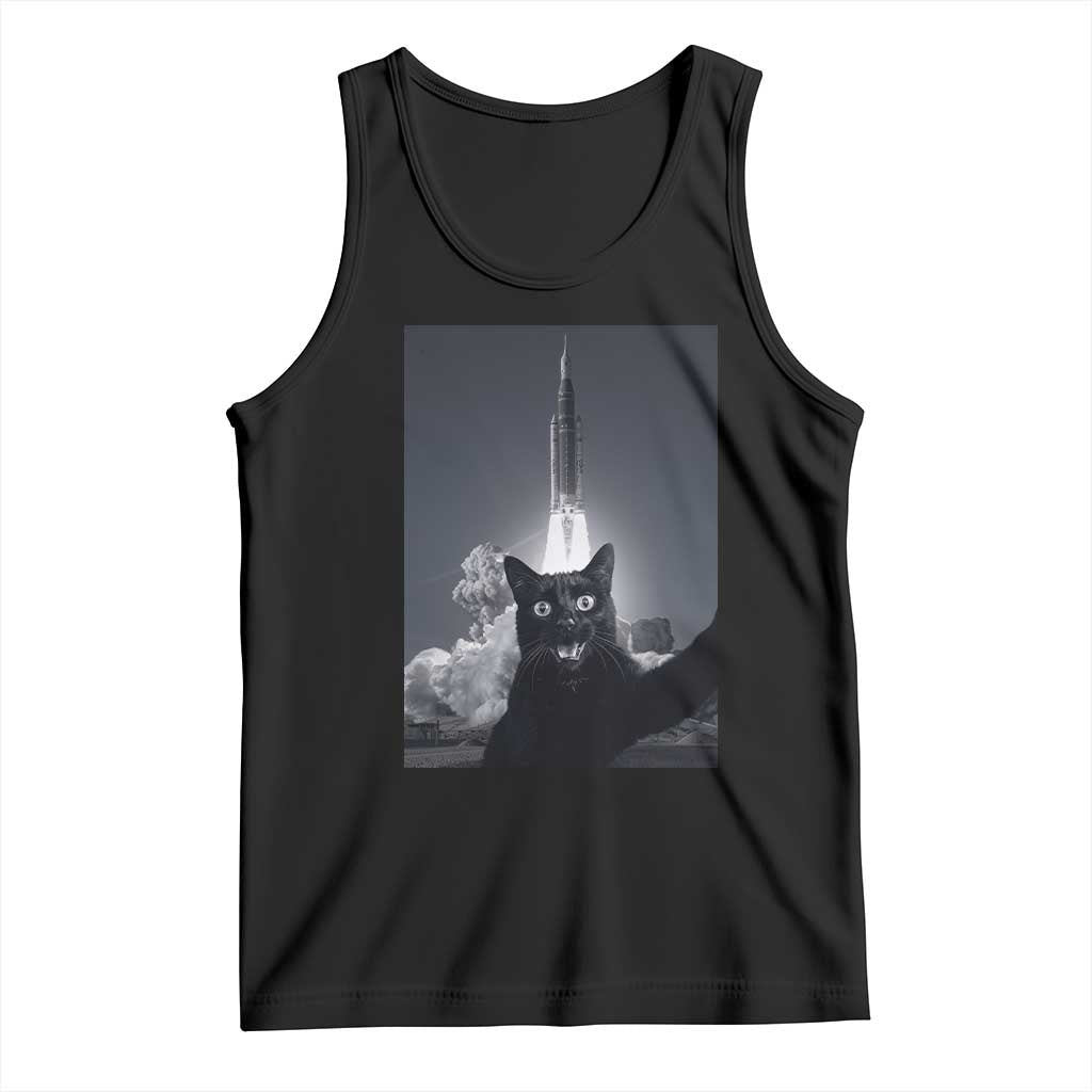 Funny Black Cat Selfie Tank Top Back To The Moon Mission 2026