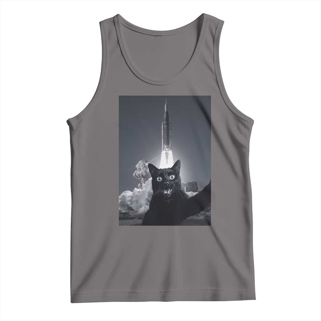 Funny Black Cat Selfie Tank Top Back To The Moon Mission 2026
