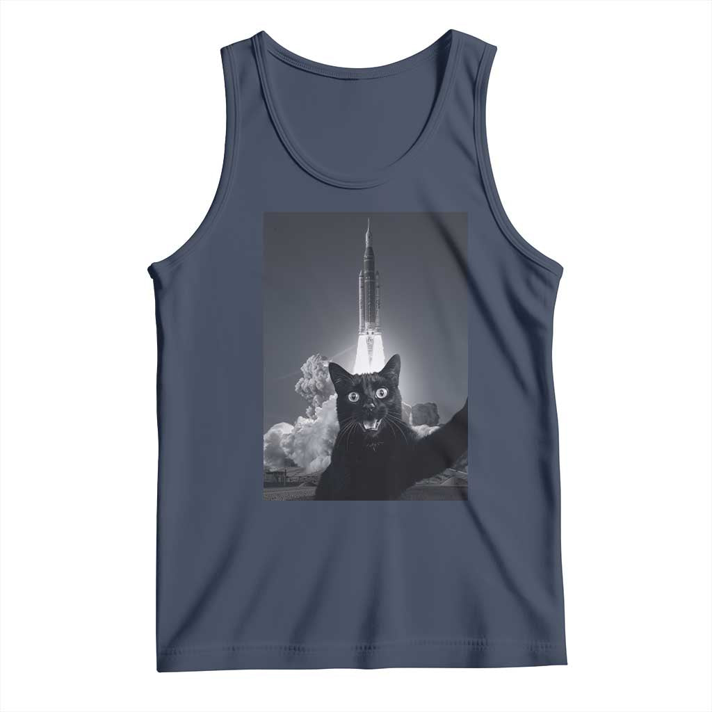 Funny Black Cat Selfie Tank Top Back To The Moon Mission 2026