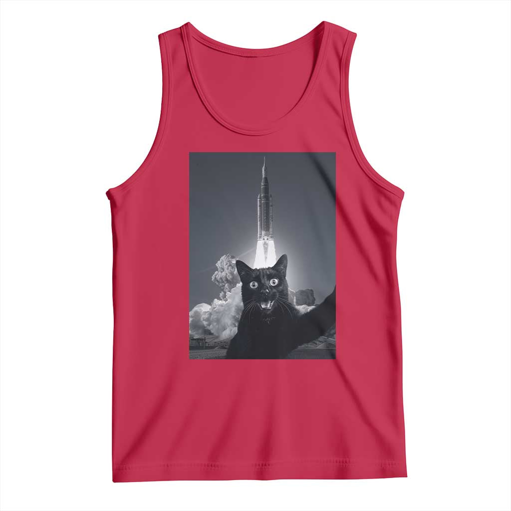 Funny Black Cat Selfie Tank Top Back To The Moon Mission 2026
