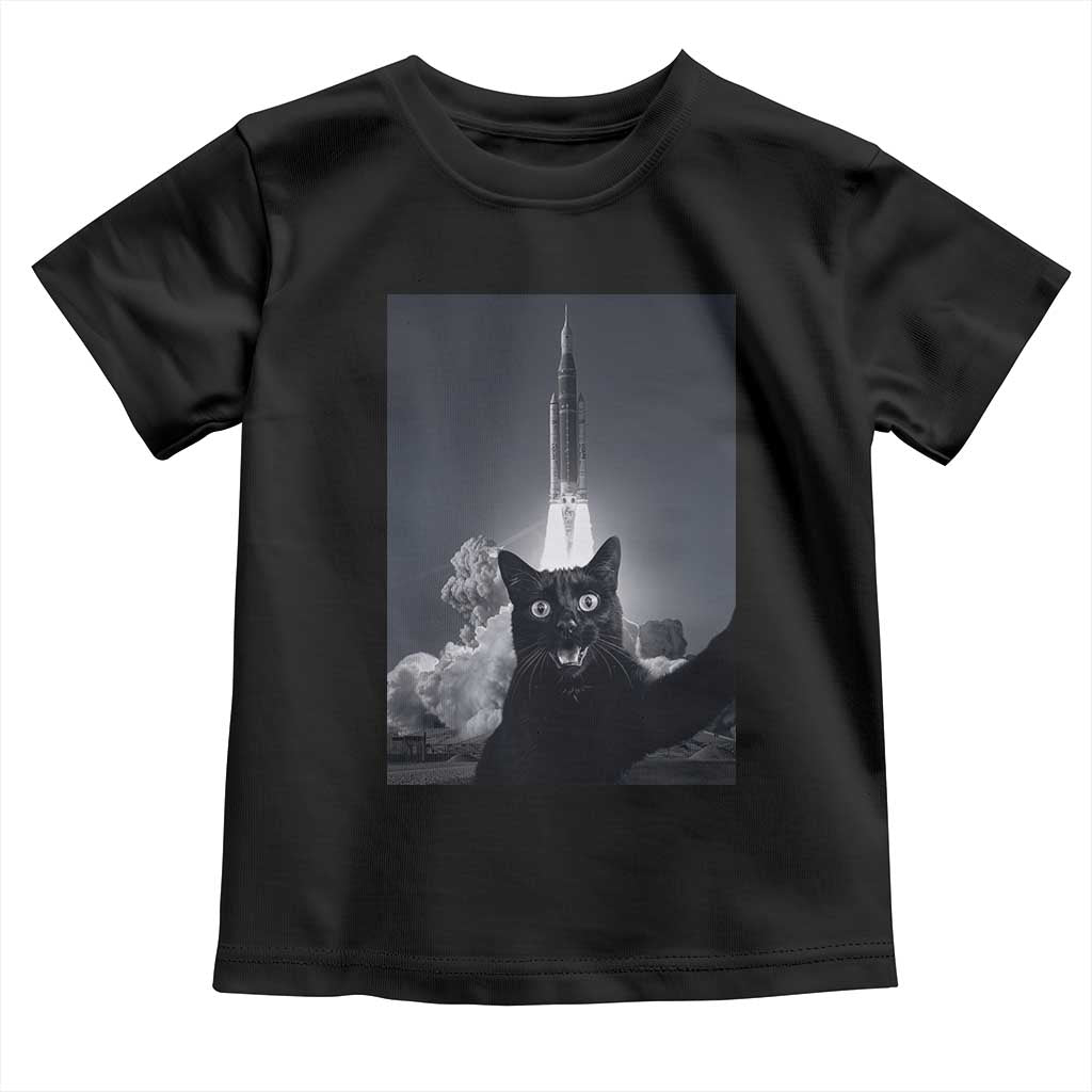Funny Black Cat Selfie Toddler T Shirt Back To The Moon Mission 2026