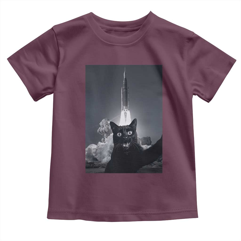 Funny Black Cat Selfie Toddler T Shirt Back To The Moon Mission 2026