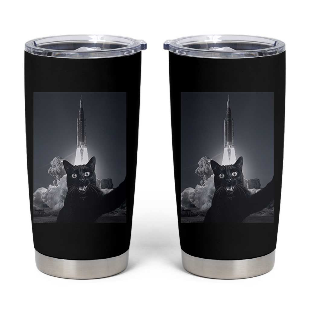 Funny Black Cat Selfie Tumbler Cup Back To The Moon Mission 2026