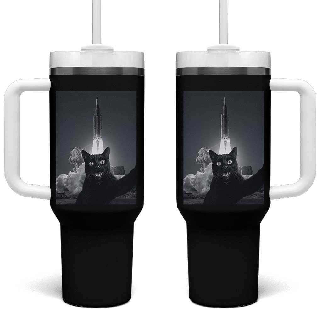 Funny Black Cat Selfie Tumbler With Handle Back To The Moon Mission 2026