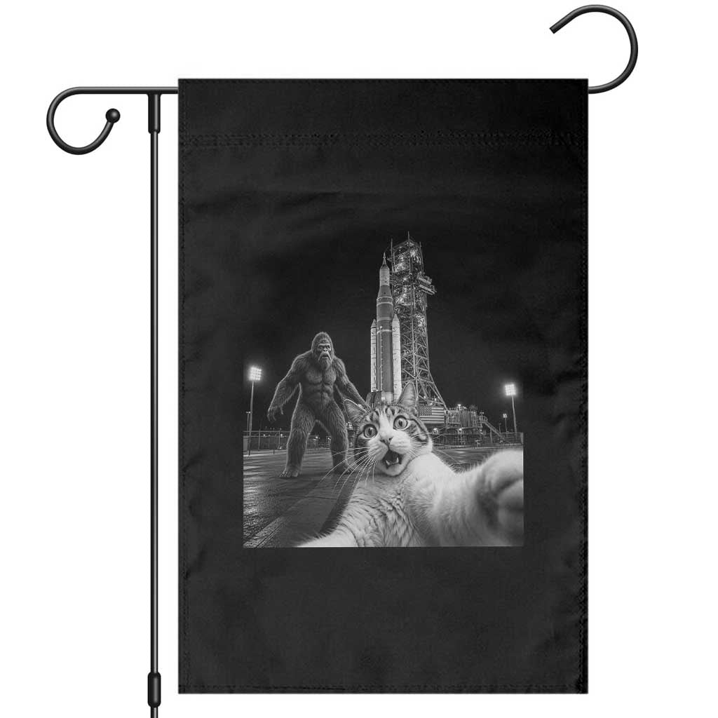 Funny Cat Selfie with Bigfoot Garden Flag Back To The Moon Mission 2026