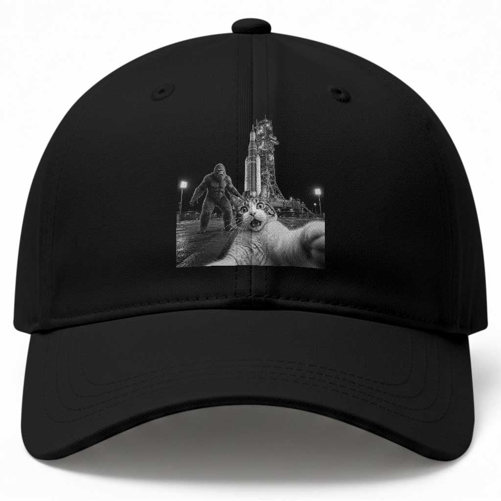 Funny Cat Selfie with Bigfoot Baseball Cap Back To The Moon Mission 2026