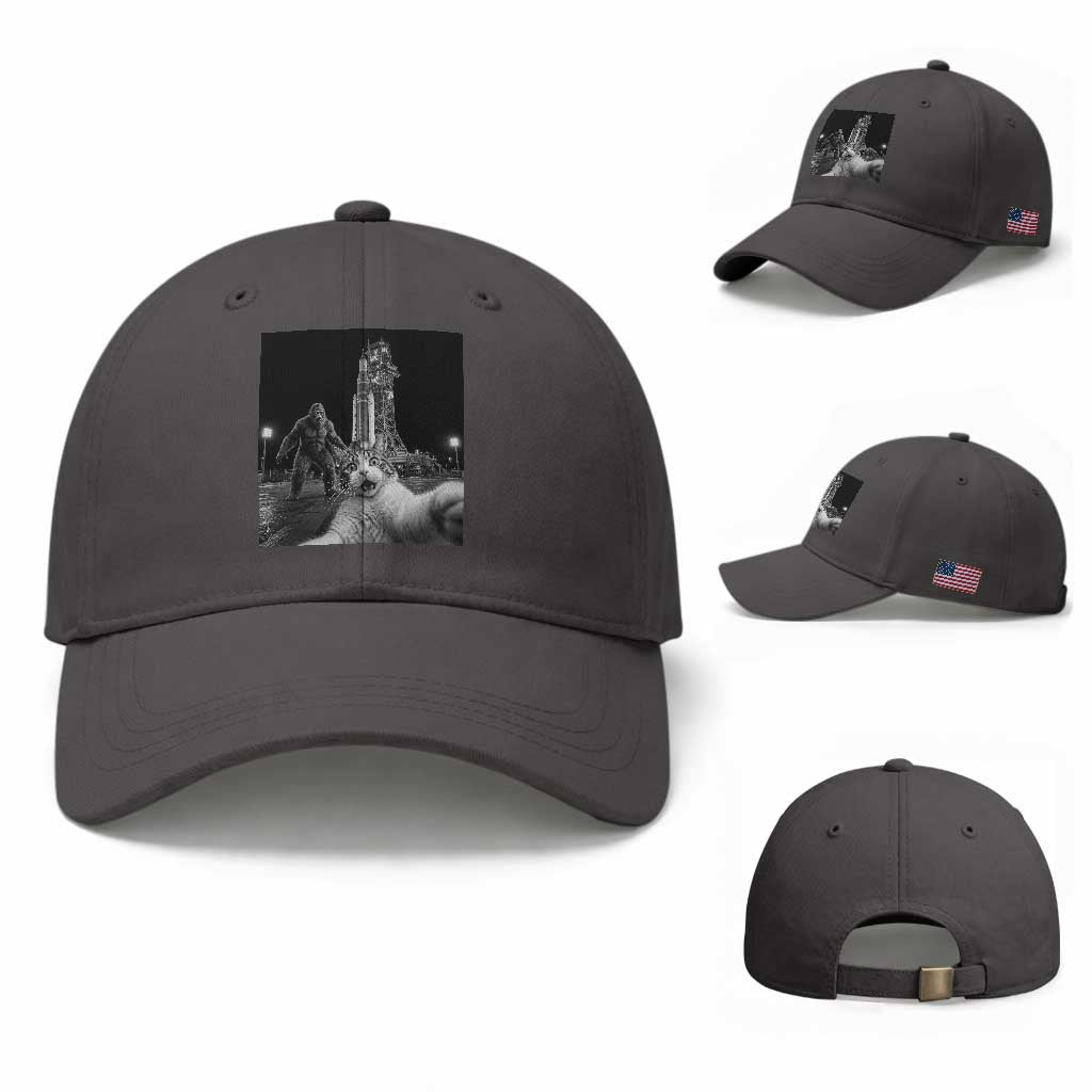 Funny Cat Selfie with Bigfoot Baseball Cap Back To The Moon Mission 2026