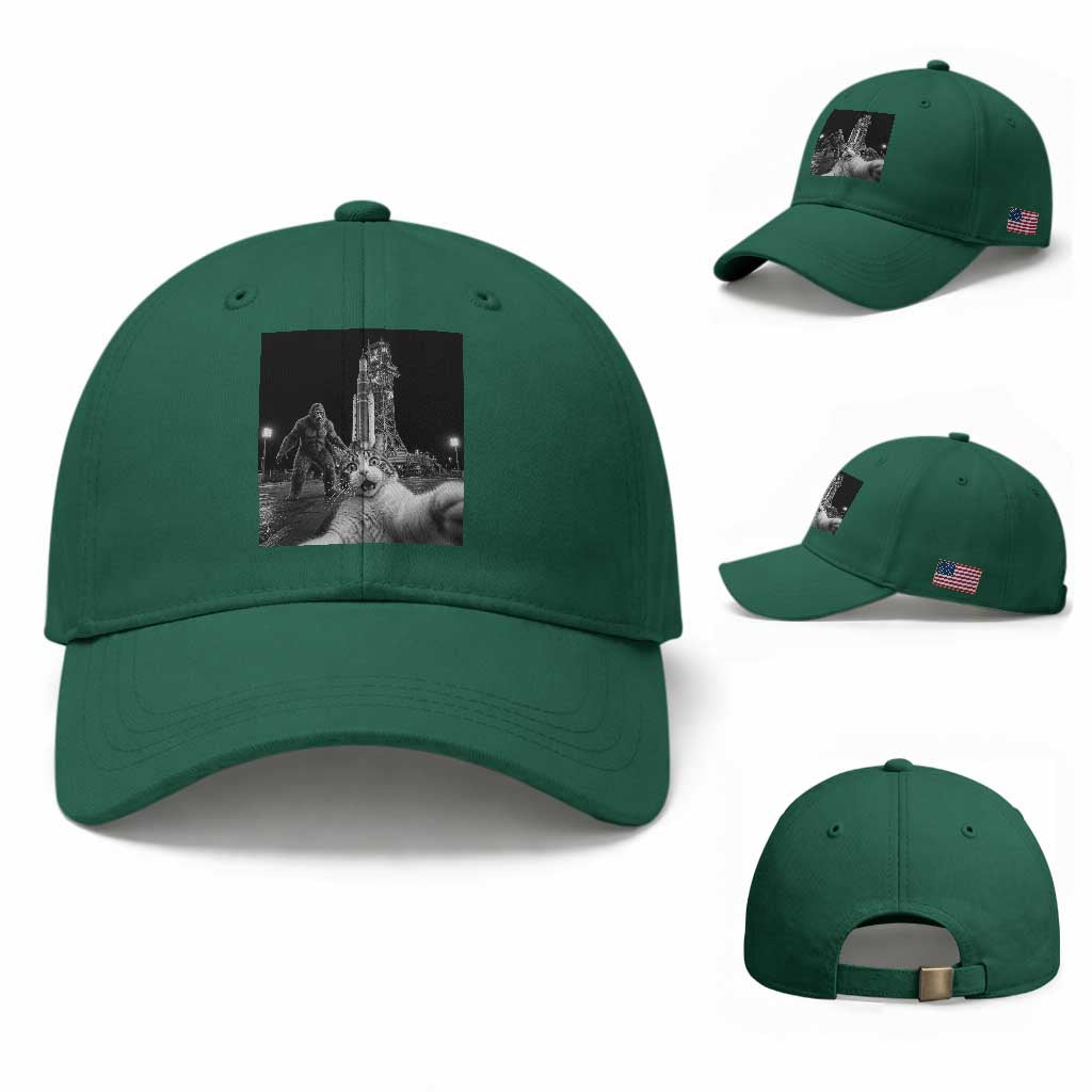 Funny Cat Selfie with Bigfoot Baseball Cap Back To The Moon Mission 2026