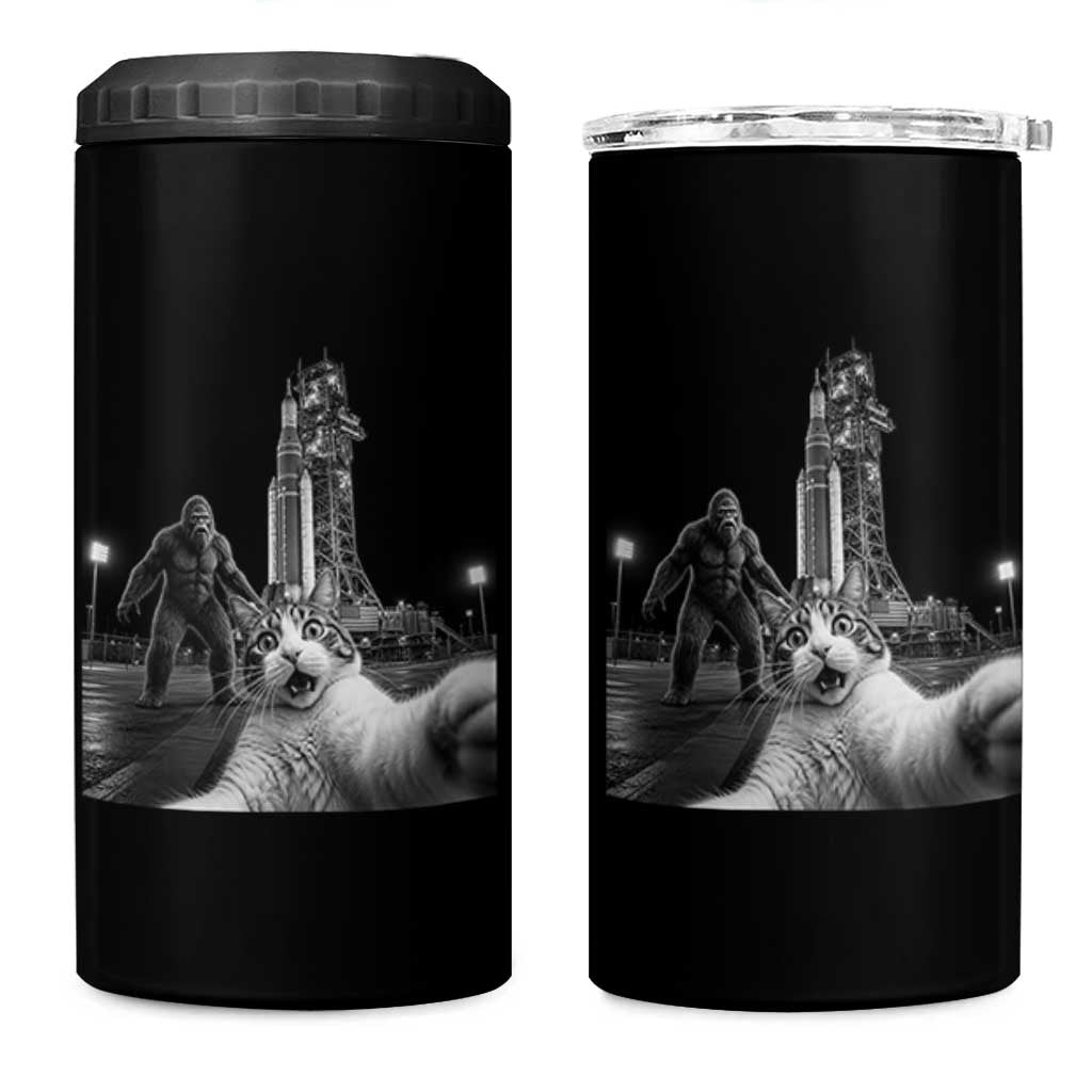 Funny Cat Selfie with Bigfoot 4 in 1 Can Cooler Tumbler Back To The Moon Mission 2026