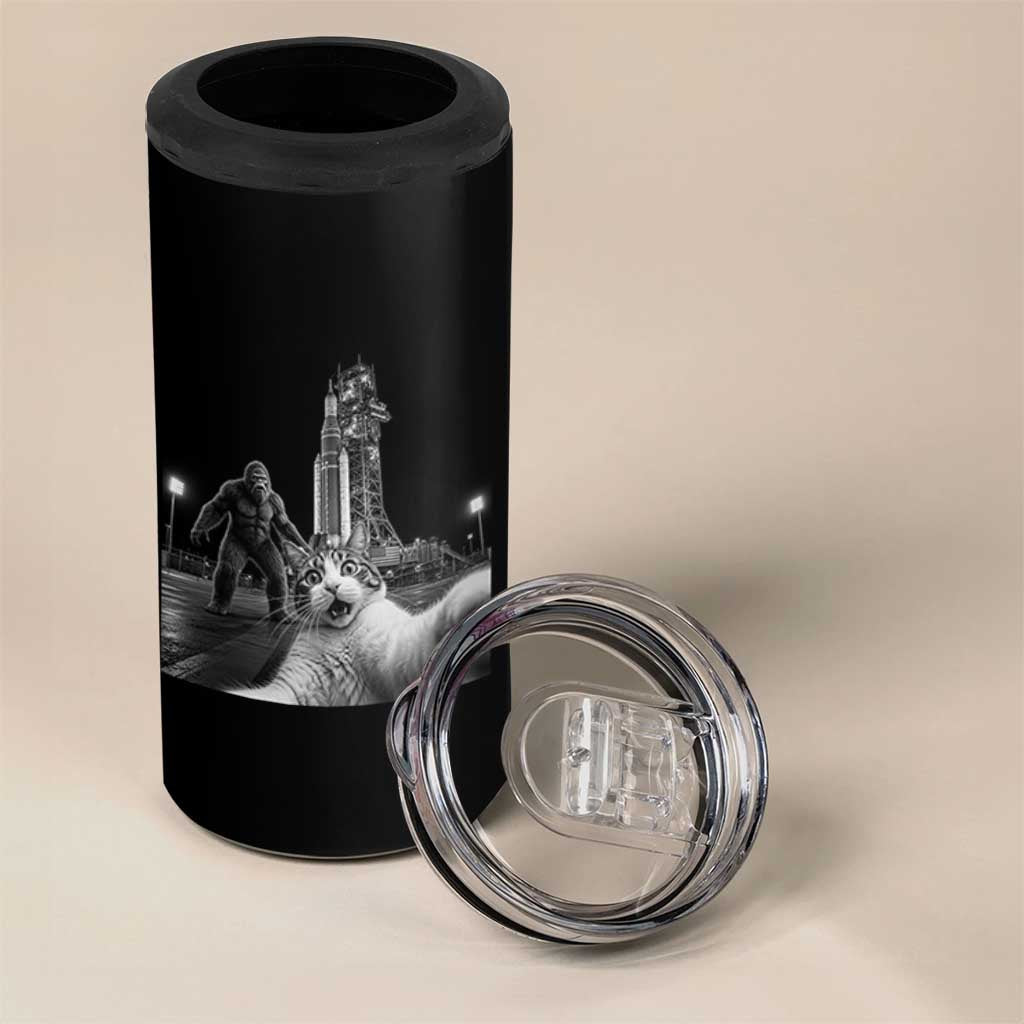 Funny Cat Selfie with Bigfoot 4 in 1 Can Cooler Tumbler Back To The Moon Mission 2026
