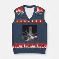 Funny Cat Selfie with Bigfoot V-Neck Knit Sweater Vest Back To The Moon Mission 2026