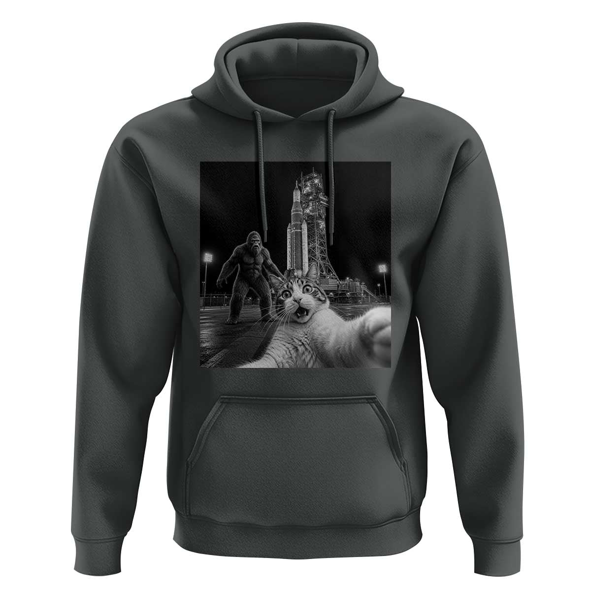 Funny Cat Selfie with Bigfoot Hoodie Back To The Moon Mission 2026